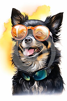 Dog wearing goggles and collar with collar. Generative AI