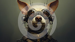 Dog Wearing Goggles and Leather Collar