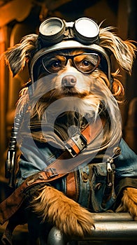 Dog wearing pilot's outfit and goggles. Generative AI