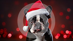 A dog wearing a Santa hat