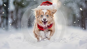 dog wearing Santa hat