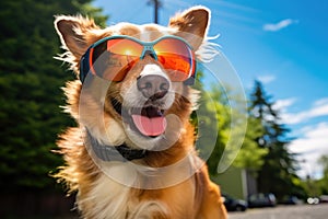 a dog wearing uv protector dog goggles