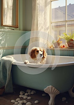 Dog wet puppy animal pet clean bathtub tub bathroom bathing cute