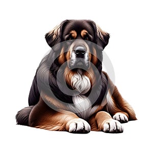 Dog with a white collar and black and brown fur. A cute dog on a white background.