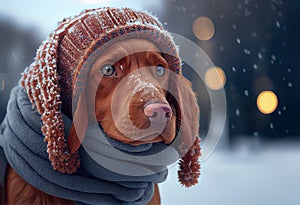 Dog in a Winter Hat. Seasonality, Cooling, Weather Change. Generative AI photo