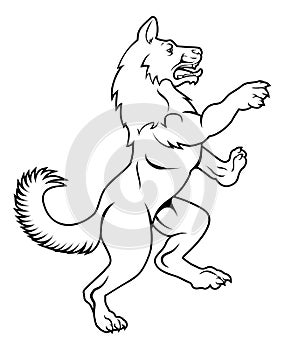 Dog or Wolf in Heraldic Rampant Coat of Arms Pose