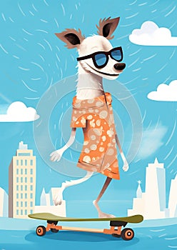 Dog woman fashionable girl pet funny animal female sky illustration cute puppy background