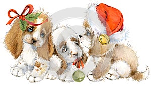 Dog year greeting card. cute puppy watercolor illustration.