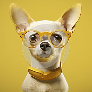 dog yellow glasses puppy background pet animal cute chihuahua portrait canino. Generative AI. photo
