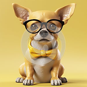 dog chihuahua background domestic glasses animal yellow pet cute portrait puppy. Generative AI. photo