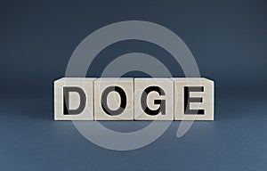 Doge. Cubes form the word Doge. Doge word concept - dogecoin photo