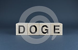 Doge. Cubes form the word Doge. Doge word concept - dogecoin