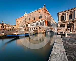 Doge Palace Illuminated by Rising Sun at Sunrise, Venice