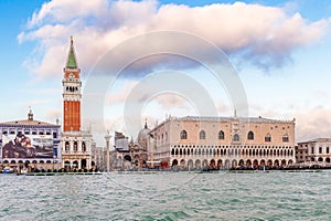 Doge\'s Palace and Lagoon Campanile in Venice in Veneto, Italy