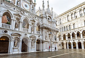 Doge`s Palace or Palazzo Ducale in summer, Venice, Italy. It is famous landmark of Venice. Panoramic view of luxury courtyard of