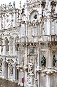 Doge`s Palace or Palazzo Ducale, Venice, Italy. It is famous landmark of Venice. Nice ornate facade of old Doge`s Palace with