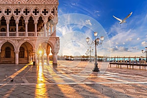 Doge`s Palace on Piazza San Marco, sunrise view, Venice, Italy