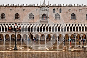 Doge`s Palace during rain, Venice, Italy