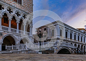 Doge`s Palace at St. Mark`s Square in Venice Italy at sunrise