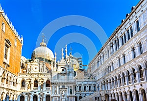 Doge& x27;s Palace Courtyard Saint Mark& x27;s Church Statues Venice Italy