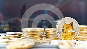 Dogecoin, Doge coin cryptocurrency, digital crypto currency tokens for defi decentralized financial mobile banking p2p