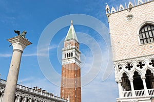 Doges Palace, Campanile and Column in Venice Italy