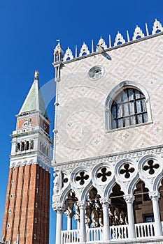 Doges Palace and Campanile in Venice Italy. Vertically.