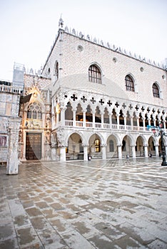 Doges Palace Palazzo Ducale and Carta Gate on Saint Mark square in Venice, Italy, Europe