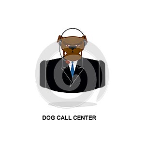 Doggy call Center. Dog with headset. Pet in costume