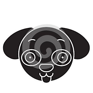 Doggy emoji black vector concept icon. Doggy emoji flat illustration, sign