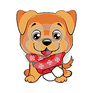 Doggy with scarf. Happy Dog cartoon.