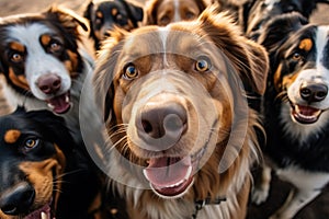 Doggy snapshot A selfie featuring a lively group of dogs