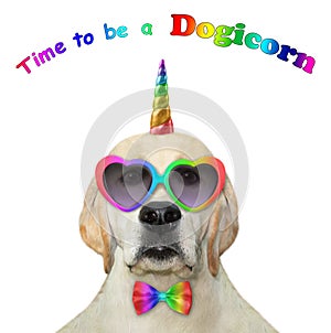 Dogicorn in bow tie and glasses 2