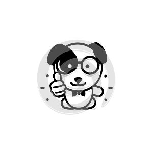 Dogie like. Isolated Pup show thumb up. Simple Funny puppy show an approving hand gesture. Black and white Vector logo