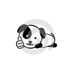 Dogie like. Isolated Pup show thumb up. Simple Funny puppy show an approving hand gesture. Black and white Vector logo