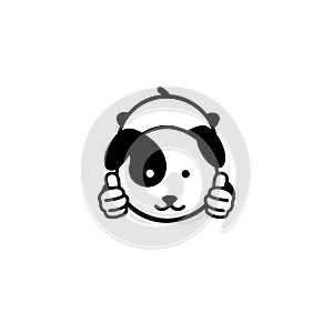 Dogie like. Isolated Pup show thumb up. Simple Funny puppy show an approving hand gesture. Black and white Vector logo