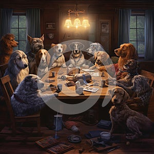 Dogs around a table