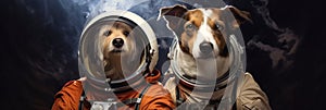 Dogs astronauts in spacesuits