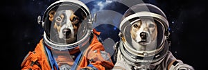 Dogs astronauts in spacesuits