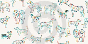 Dogs breeds collection. Vintage style seamless pattern for your design