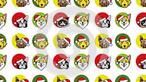 Dogs and cat in christmas santa hat pattern