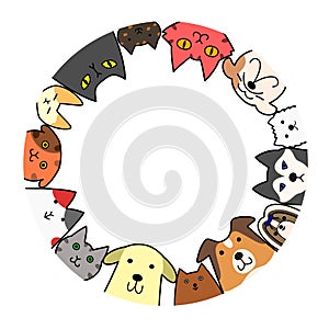 Dogs and cats circle with copy space