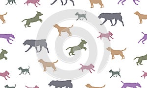 Dogs different colors isolated on a white background. Seamless pattern. Endless texture. Design for fabric, decor