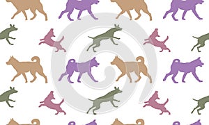 Dogs different colors isolated on a white background. Seamless pattern. Endless texture. Design for fabric, decor
