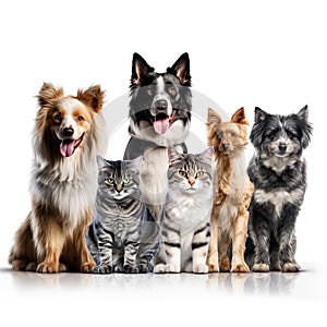 dogs in different colors in one background, in the style of whimsical cats, photo-realistic, white background, Generative AI