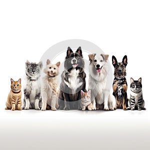 dogs in different colors in one background, in the style of whimsical cats, photo-realistic, white background, Generative AI