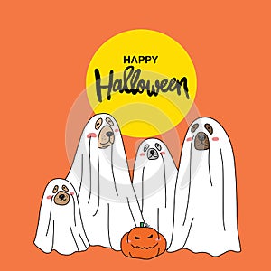 Dogs in ghost Halloween costume , Happy Halloween cartoon illustration