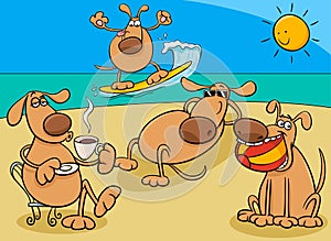 Dogs group on holiday cartoon illustration