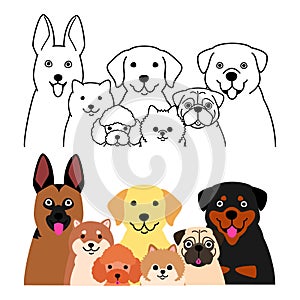 Dogs group set, with and without colors
