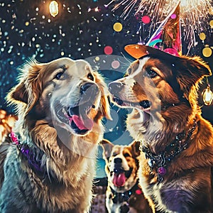 Dogs having fun on a party time